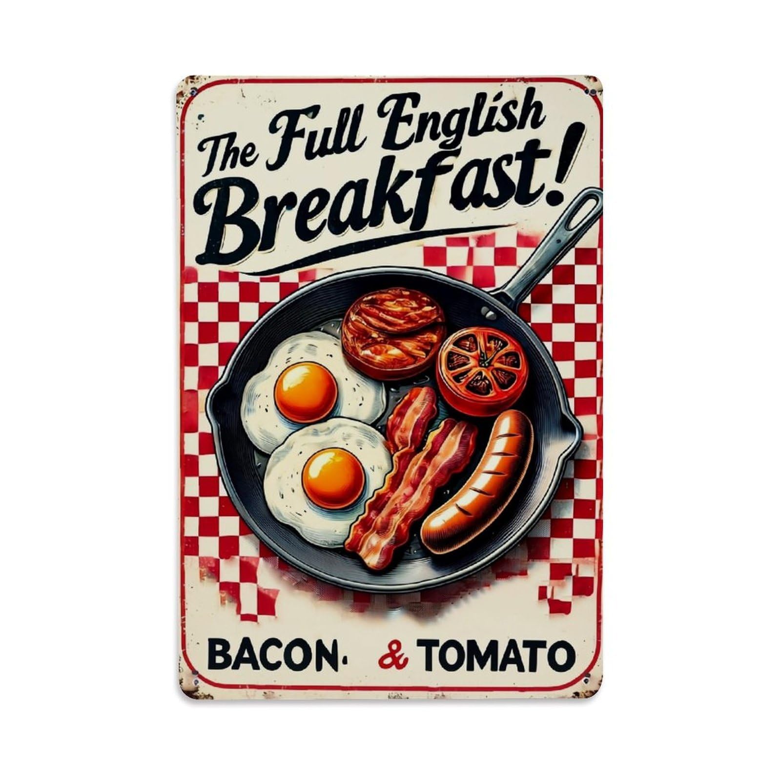 Jdfenggu Vintage Red Checkered Tablecloth Pattern Retro Metal Tin Sign, Decor Art Poster For Bar, Home, Man Cave, Kitchen, Laundry Room Gift 8X12inch