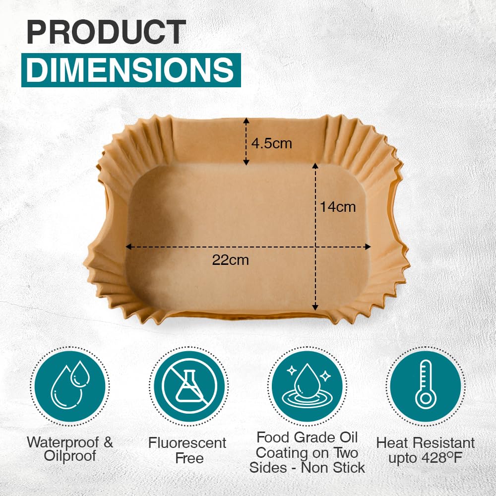 ANSIO Air Fryer Paper Liners, 100 PCS Rectangle Disposable Liners, 22cm x 14cm x 4.5cm Inner Fit, Compatible with Ninja - Image 2