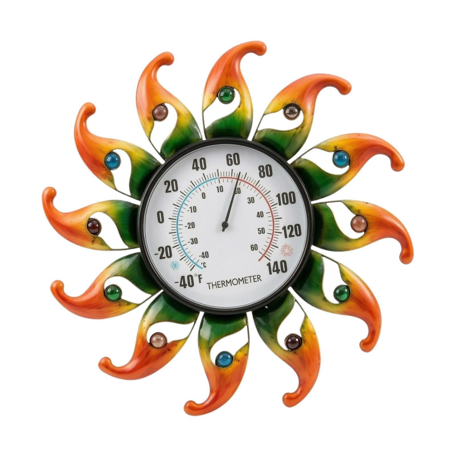 Sharplace Termometro da esterno Sun, decorativo per giardino, regalo di compleanno, termometro da parete in metallo a forma di girasole per cortile e giardino, Orangina