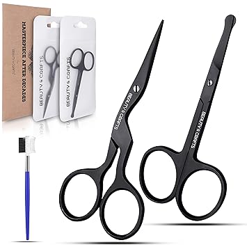 Beauty & Crafts 3 in 1 Eyebrow Scissors ,Nose Scissors and Eyebrow Comb Brush - German Steel Eyebrow Grooming Kit for Men & Women (Black)