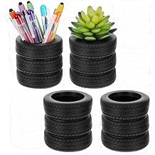 4 Pcs Tire Shaped Pen Holder, Car Tire Planter Holder for Men, Mechanic Gift, Desk Office Home Accessories Decor, Christmas Novelty Funny Supplies, Cactus Succulent Planter Pot