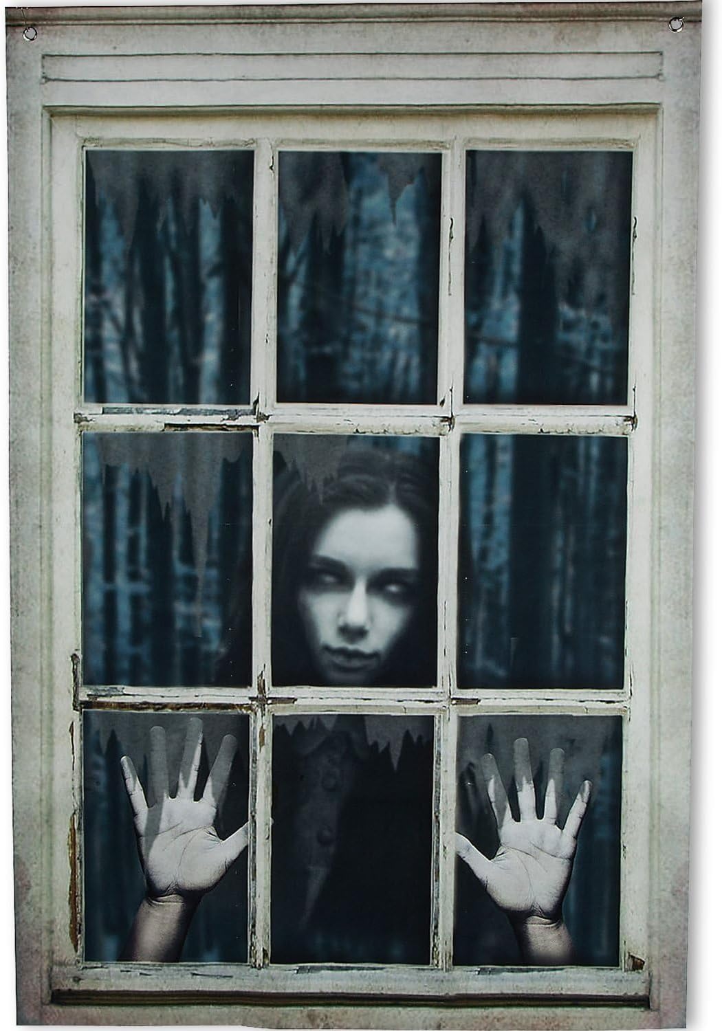 Fun Express 3 Ft. x 4 Ft. Spooky Girl Polyester Window Backdrop - Halloween Decoration - Fun Express Party Decor - 1 Piece