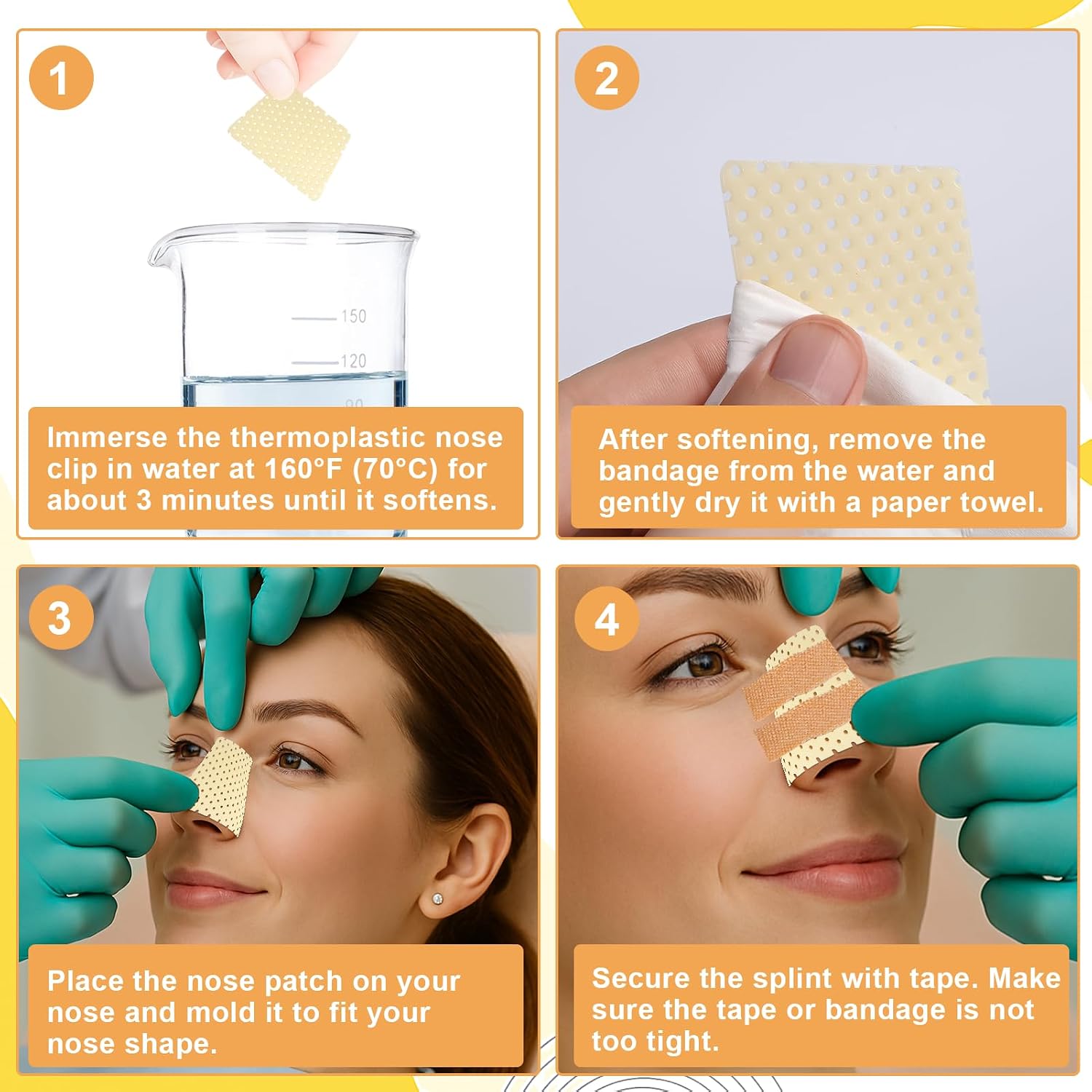 5 Pcs Thermoplastic Nasal Splint with Nose Tape, Reusable Nose Straightener, External Nose Protector Support for Nose Brace Fracture, Rhinoplasty Septoplasty Surgery, Nose Job Recovery Supplies