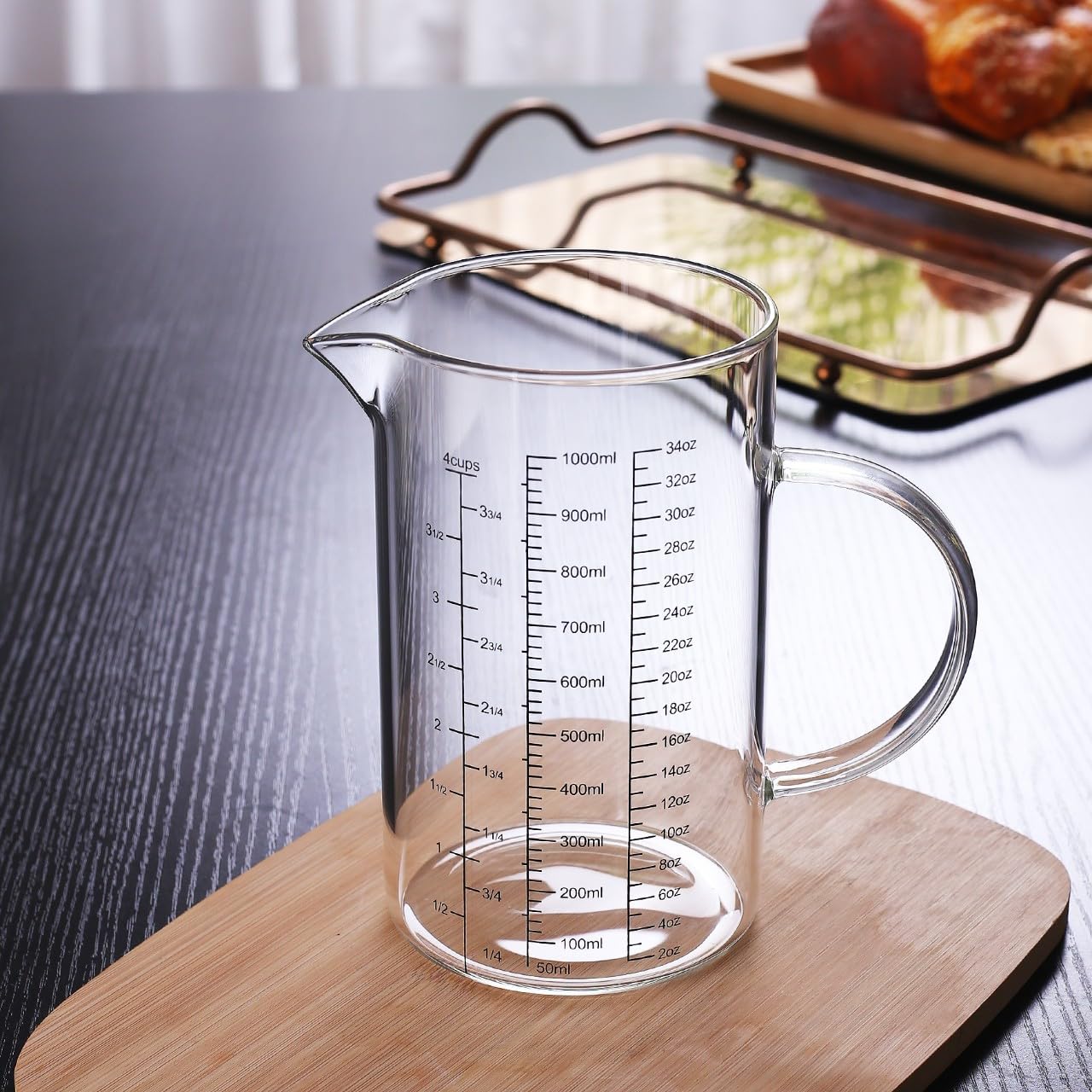 Juego de 3 vasos medidores de cristal con tapa, mango, 350 ml, 500 ml, 1000 ml, tazas de medición de vidrio de borosilicato, resistentes al calor, con escala precisa para cocina y hornear