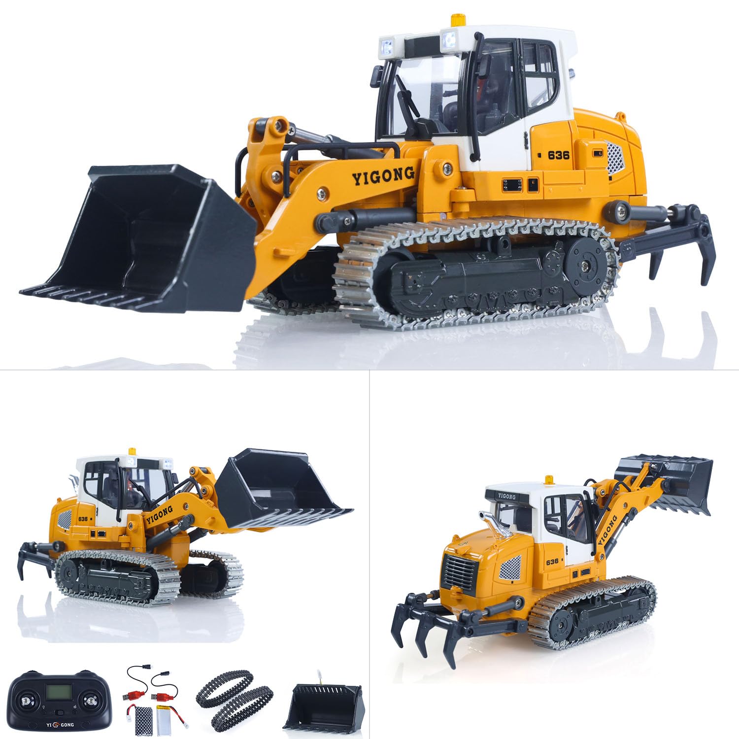 TOUCAN RC HOBBY YIGONG 1:50 RC Cargador de Cadena eléctrico LR636 2,4 GHz máquina de construcción Pala de Metal Cadenas Ripper RTR Modelo luz Sonido batería