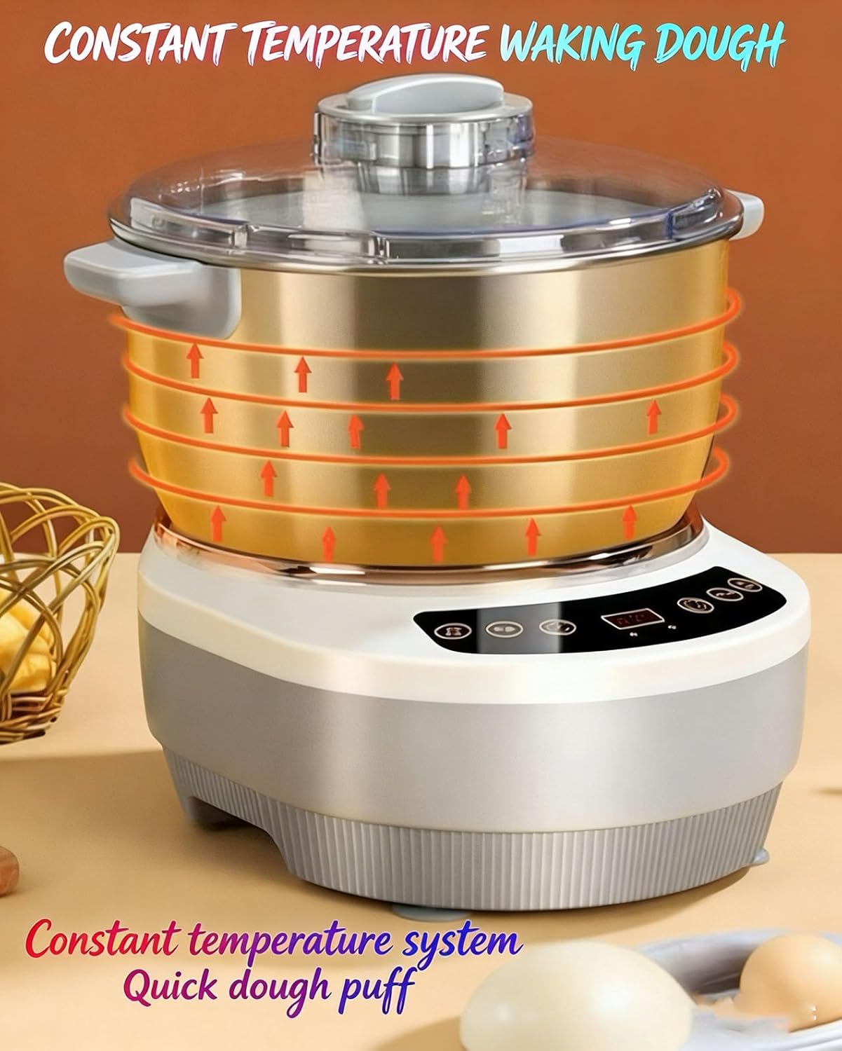 Electric Dough Maker Machine 5L, Dough Mixer with Fermentation Function, Microcomputer Timing Touch Panel, 304 Stainless Steel Dough Kneading Machine for Bread Silver 7L