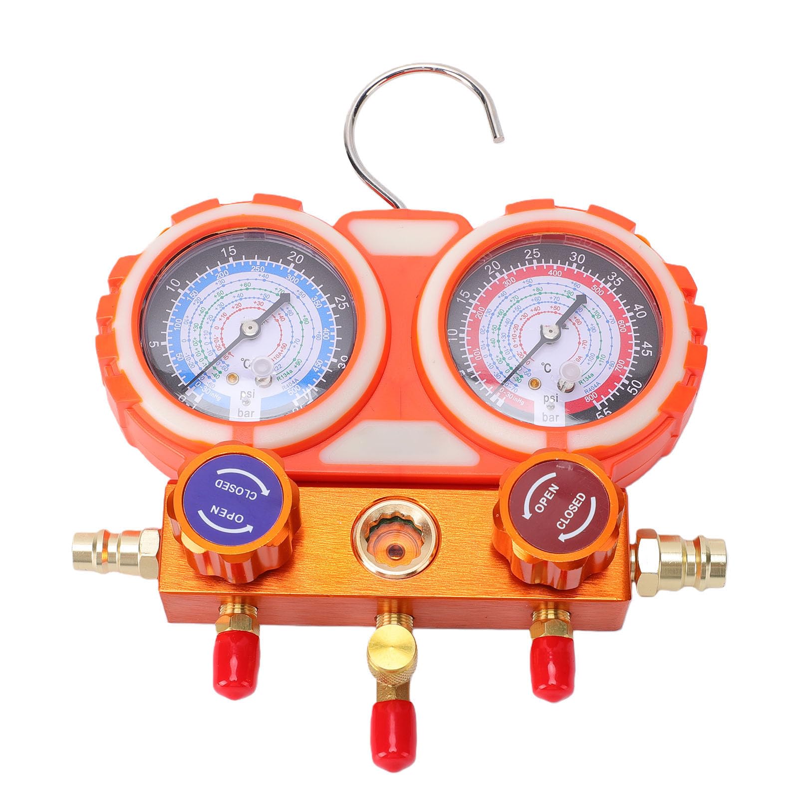 Hyuduo Juego de Manifold para AC de 1/4 Pulgada con Mangueras de PVC de 1,5 Metros y 600 PSI, para Carga de Refrigerante y Diagnóstico de Vacío R12 R22 R134 R502 R1234yf