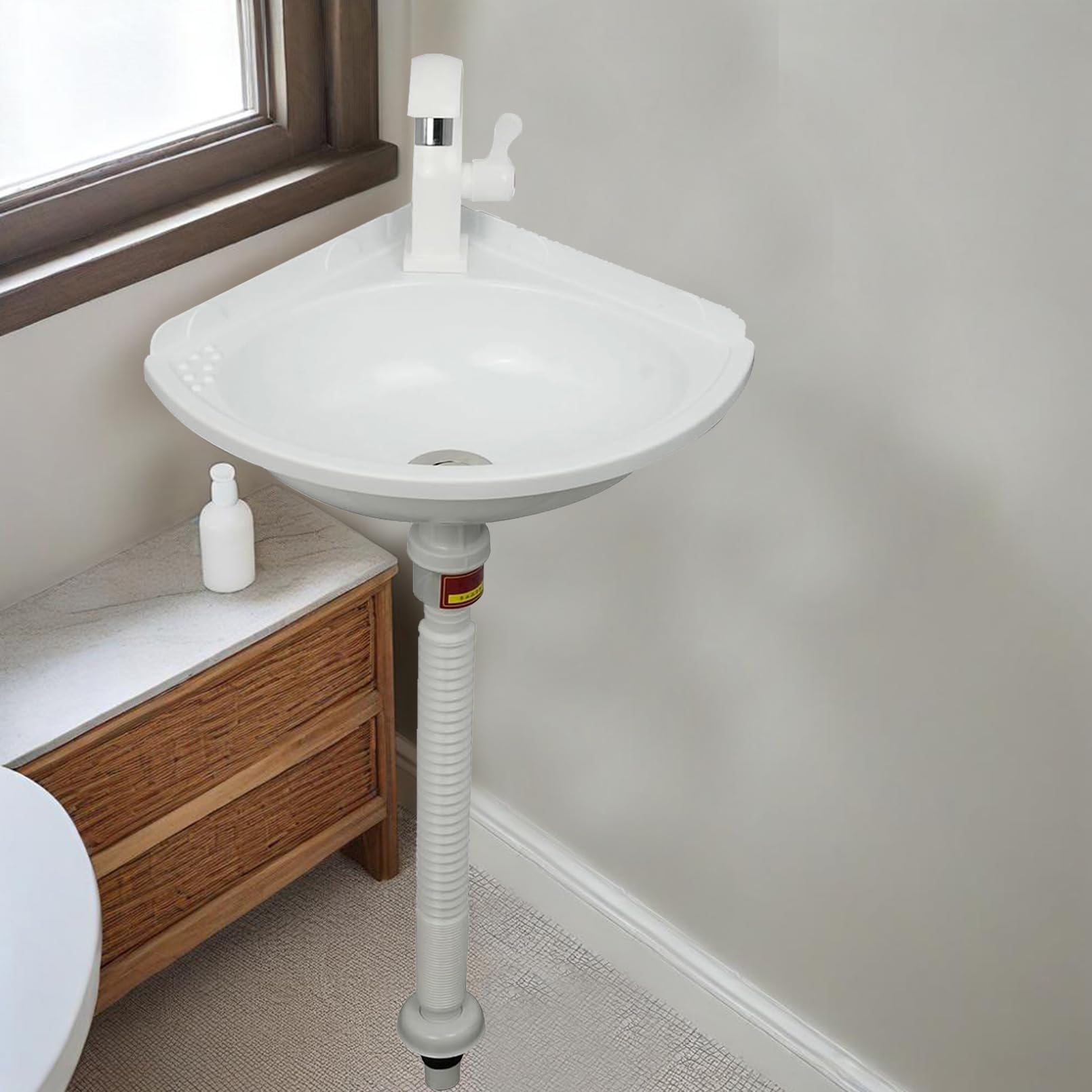 Lavabos de Montaje en Pared Fregadero de Plástico de Esquina Pequeña | Moderno Fregadero para Baños,Lavabo de plástico para lavar a mano, Lavabo Individual para caravana