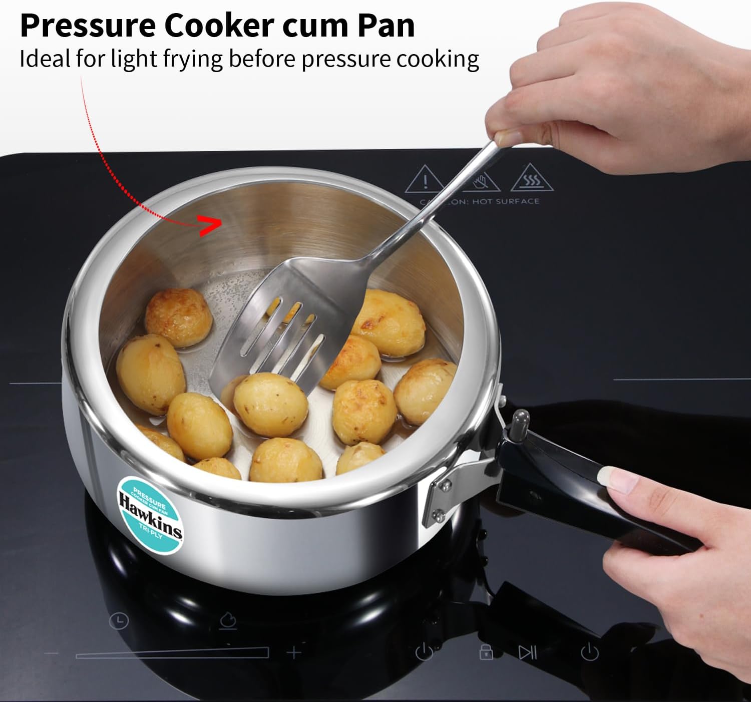 Hawkins 3 Litre Tri-Ply Pressure Cooker cum Pan, Triply Stainless Steel Inner Lid Cooker, Pan, Silver (SSTPP3)
