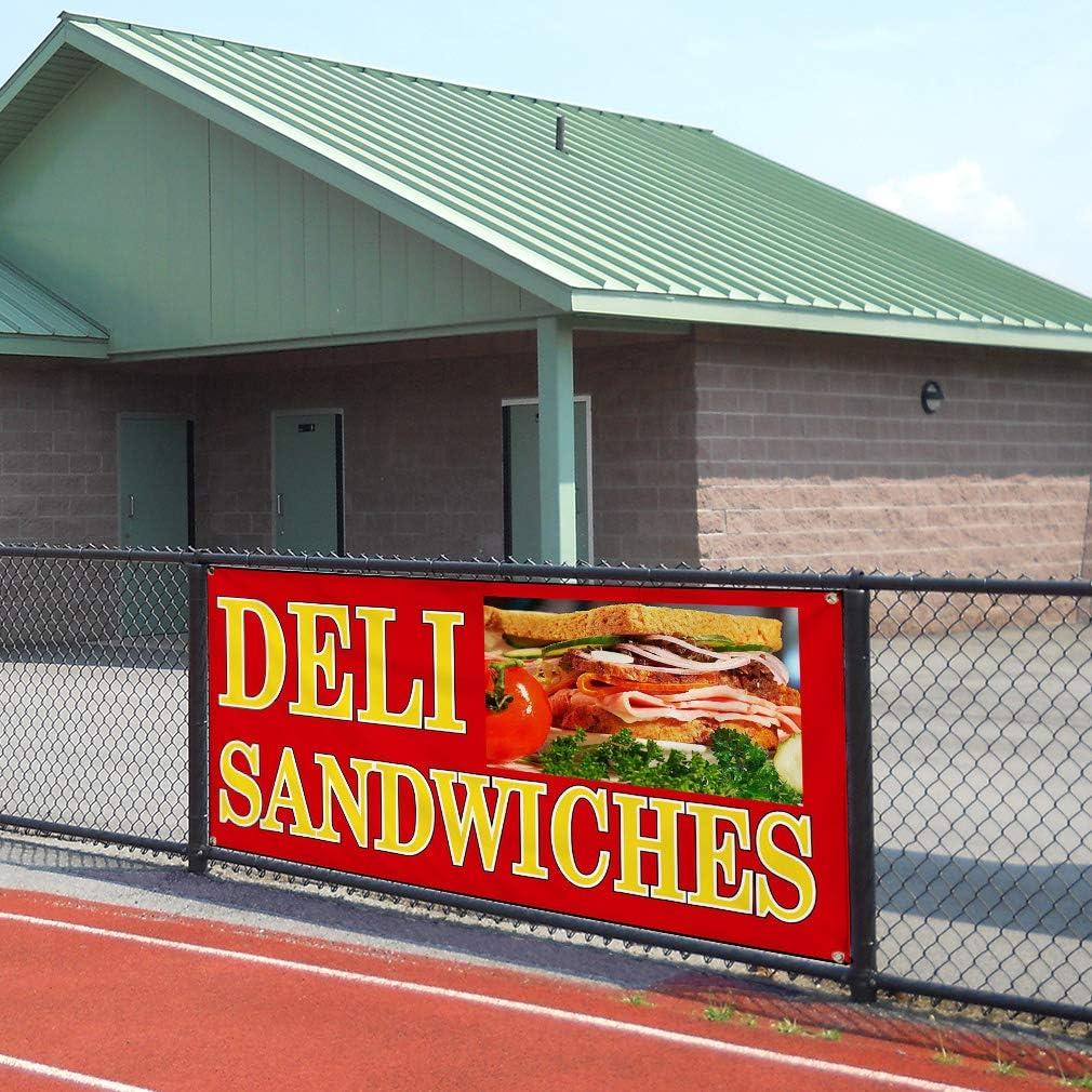 Vinyl Banner Sign Deli Sandwiches Yellow Orange Sandwiches Marketing Advertising Yellow - 24inx36in, 4 Grommets, Set of 3