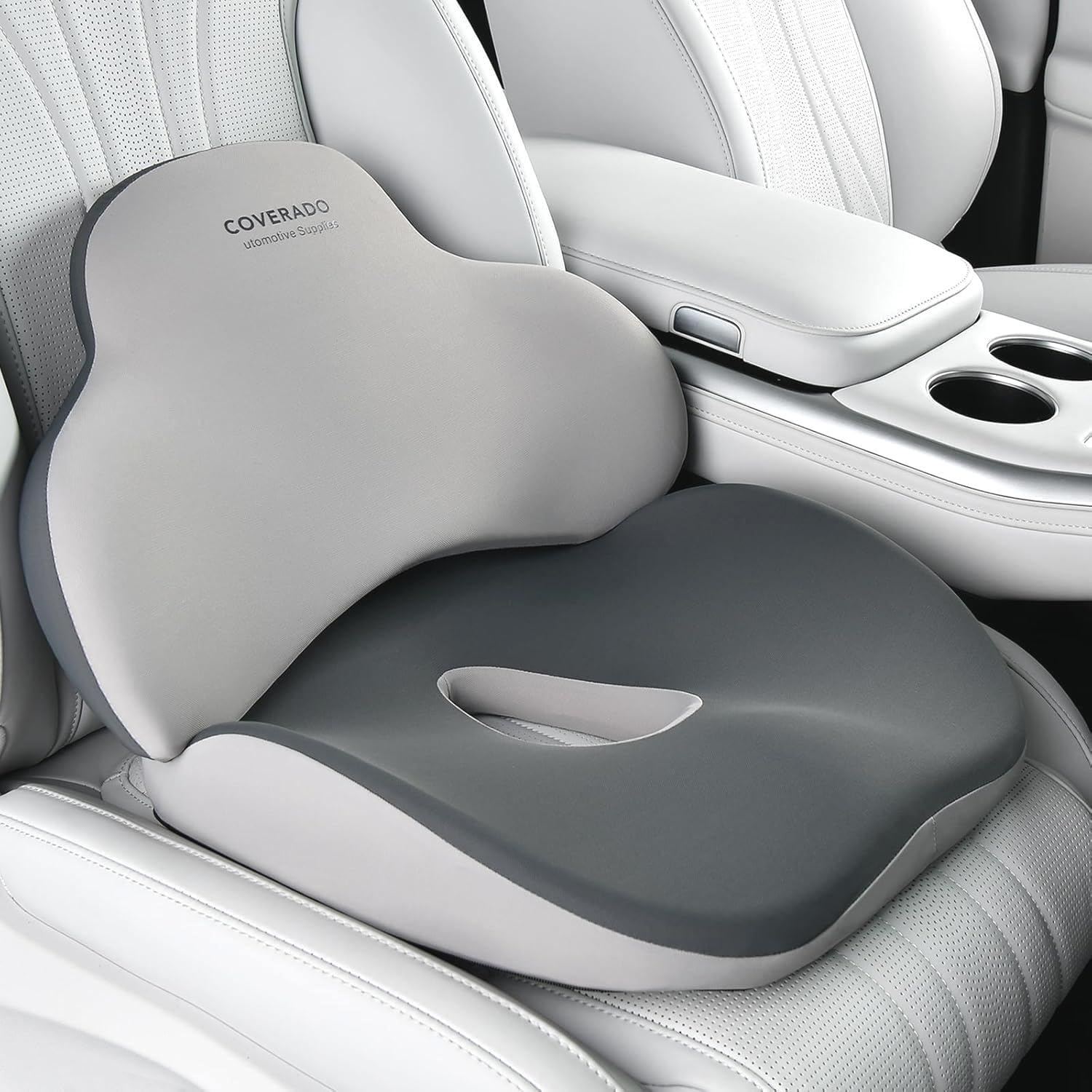 Coverado Cuscino sedile e Cuscino di supporto lombare per sedia da ufficio dell'automobile, Ergonomico Schiuma di memoria Sedia da scrivania Cuscino di sostegno posteriore
