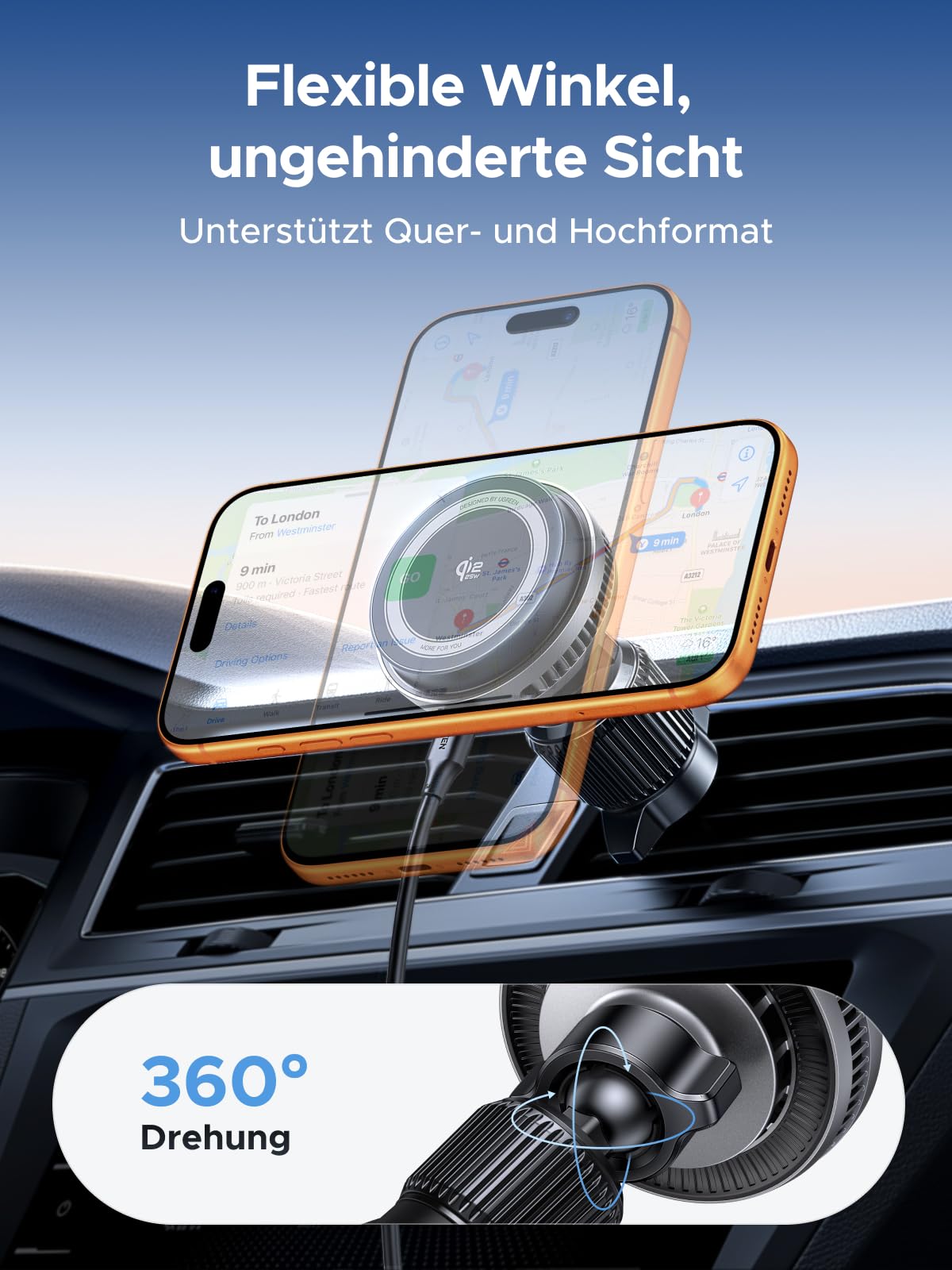 UGREEN Magflow Pro Handyhalterung Auto Ladegerät mit Kühlung 25W, Qi2 zertifizierte Magsafe Autohalterung mit Ladefunktion Kfz Handyhalterung mit lüfter kompatibel mit iPhone 16-17-Serie