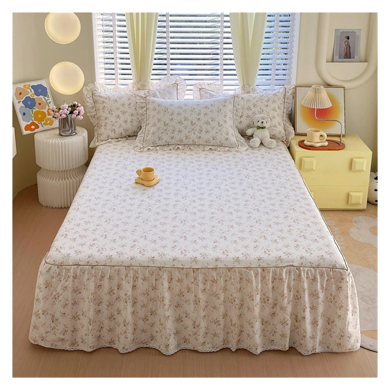 Falda de cama algodón de diseño botánico exclusivo King Queen