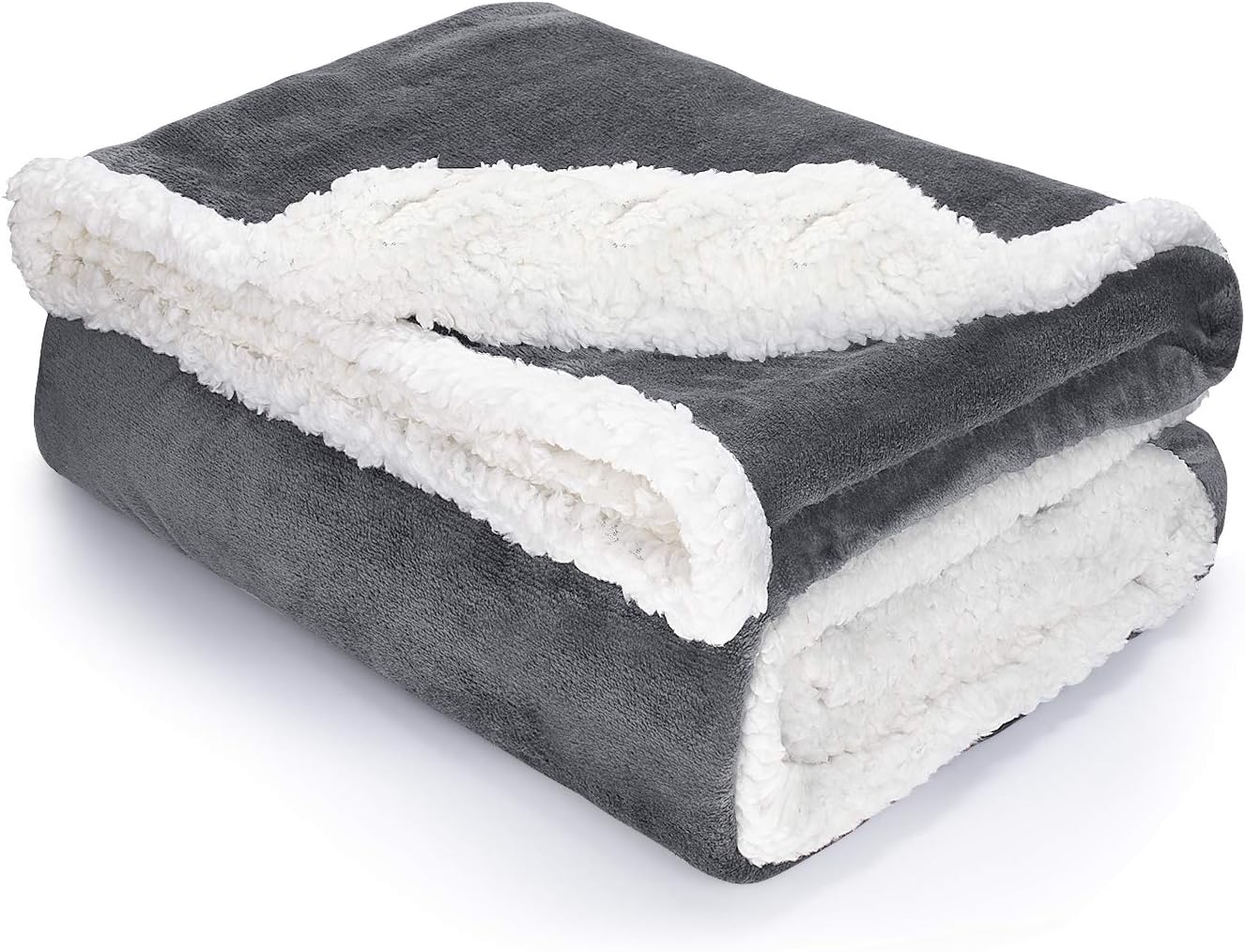 Sherpa Throw Plush Blanket Grey Twin Size 60" x 80" Bedding Fleece Reversible for Bed and Couch, Super Soft Comfy Warm Fuzzy TV Blanket