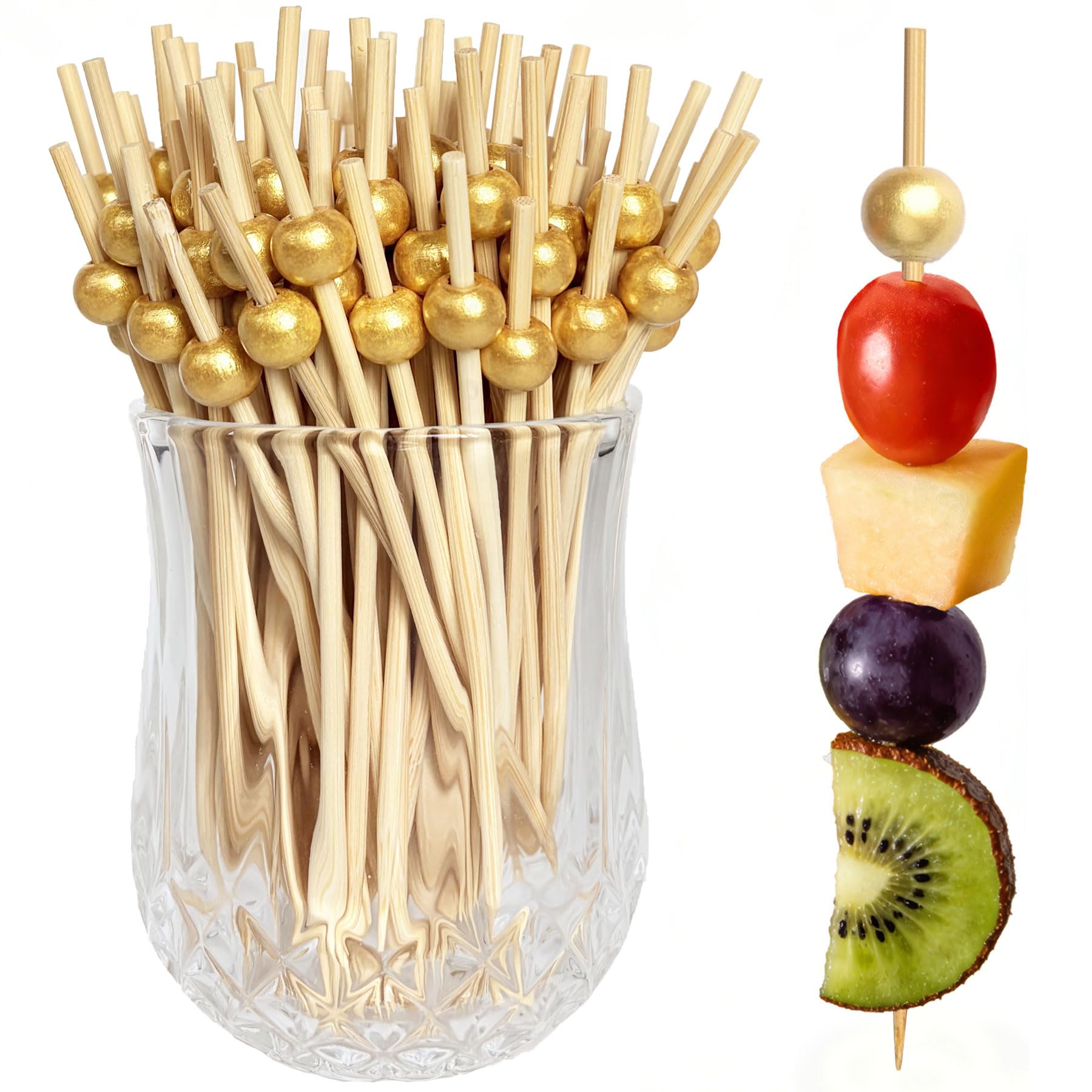 200 Pcs Gold Cocktail Picks,Gold Pearl Toothpicks for Appetizers