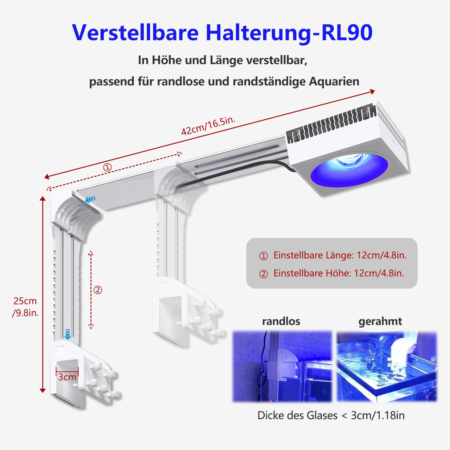 PopBloom RL90 WiFi Lampe Reef Aquarium Beleuchtung Led Meerwasser led beleuchtung für aquarium led lampen aquarium 24inch 2ft 60cm marine coral fish tank (1 RL90 WiFi mit Armhalterung)