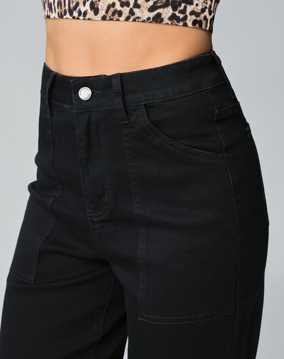 roswear Women’s Wide Leg Capri Pants Stretchy High Waisted Loose Denim Jeans
