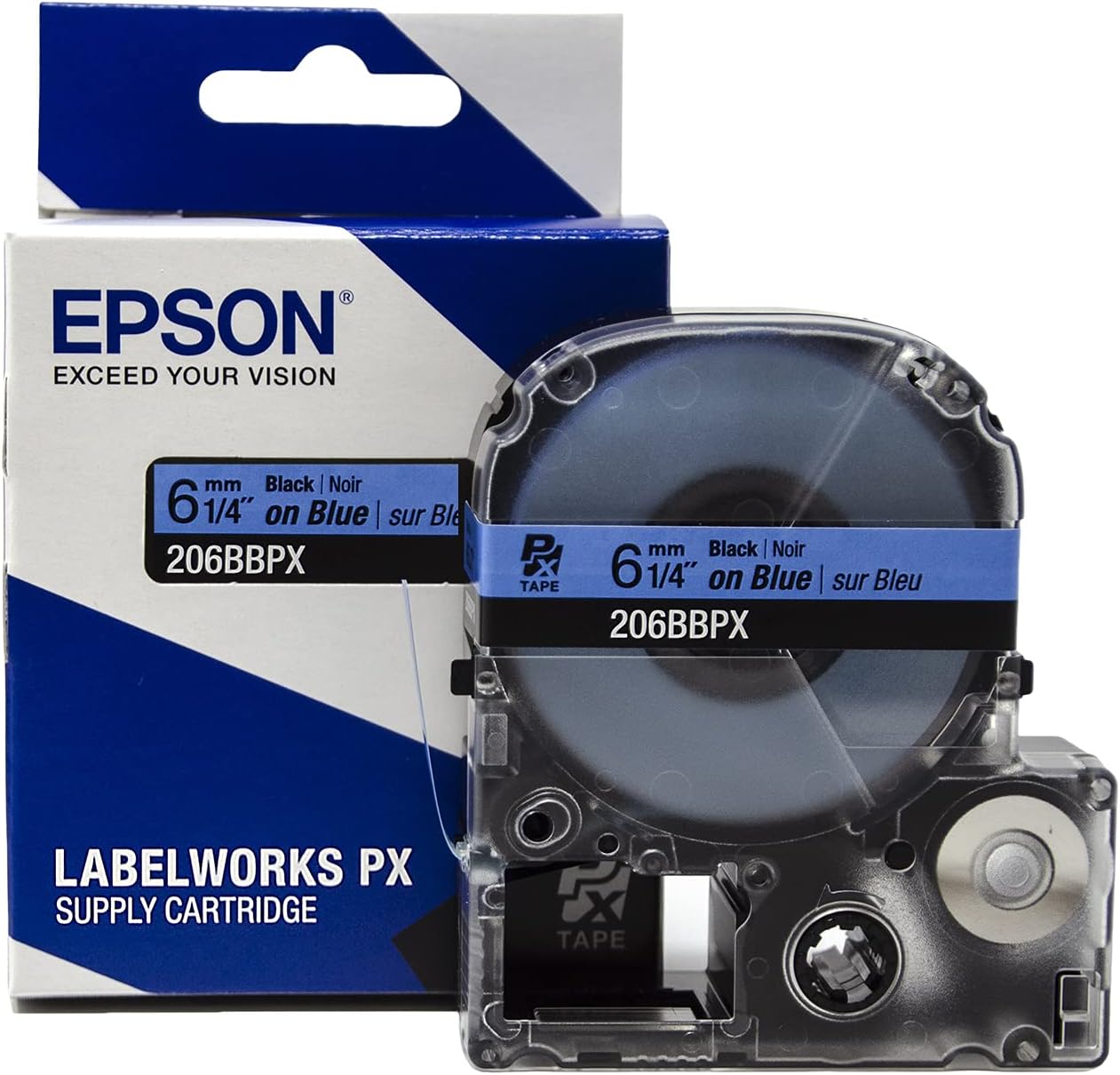Epson LABELWORKS 206BWPX-5PK Genuine PET (Polyester) Tape Cartridge - 5 Unit Pack of Black on White Standard Industrial Label Maker Tape - 1/4" (6MM) Wide, 30 ft - 5 Pack