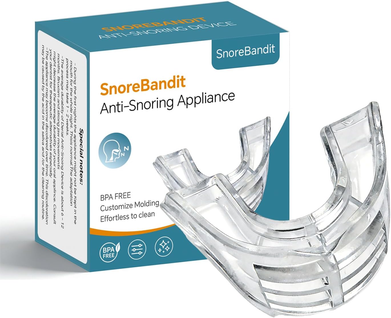 SnoreBandit Anti-Snoring Appliance - FDA-Cleared Anti Snore Mouthpiece, Comfortable & Reusable Anti Snoring Device for Adults Men & Women(Clear)