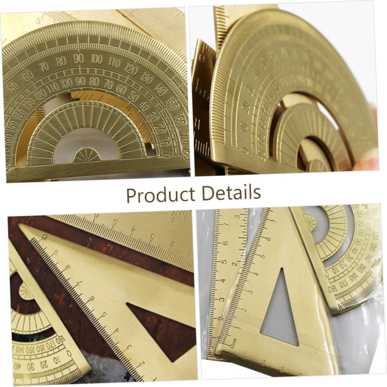 STOBOK 3sets Ottone Goniometro e Triangolo Kit Precisione Per e Misurazione Strumento Geometrico Professionale Per Ingegneri e Studenti