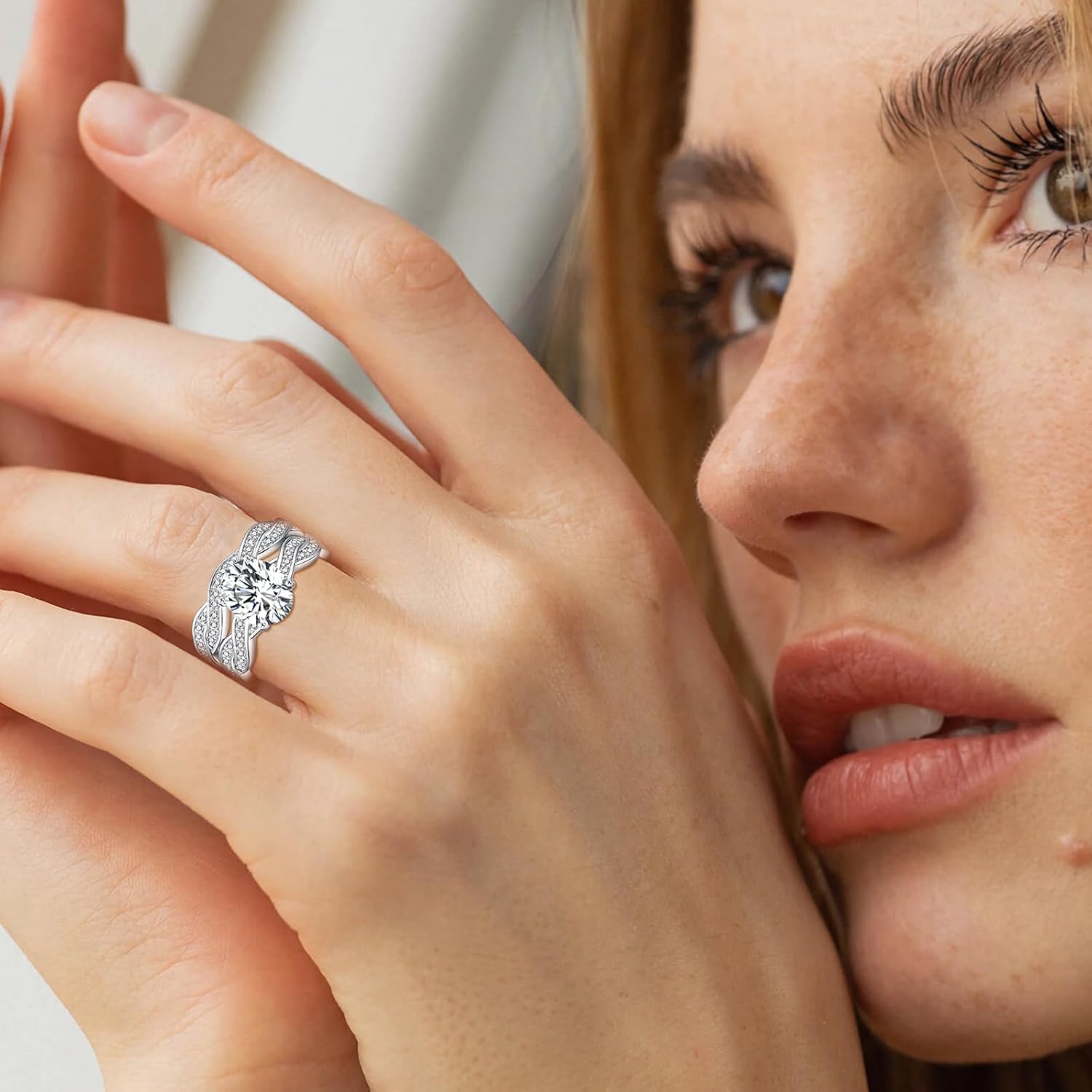 6CT Oval Engagement Rings for Women, Promise Wedding Cubic Zirconia White Gold Plated Band Set for Women, Size 5-10 - Image 2