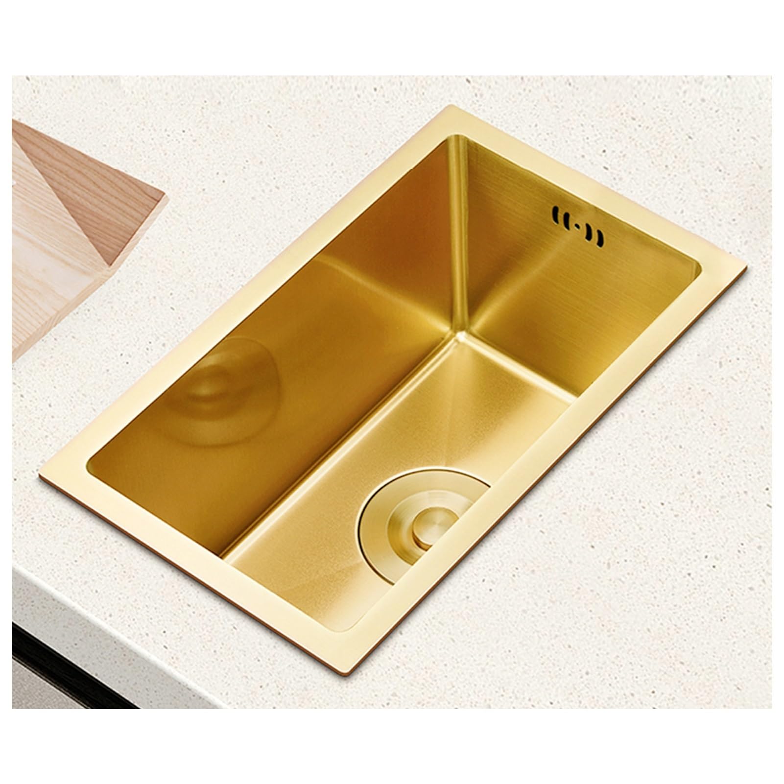 WIQUYBML Mini Gold Kitchen Bar Sink With Drain Pipe, Essential Sink, Stainless Steel Wet Prep Square RV Utility Single Bowl Workstation For Drop In(38x26x21cm)