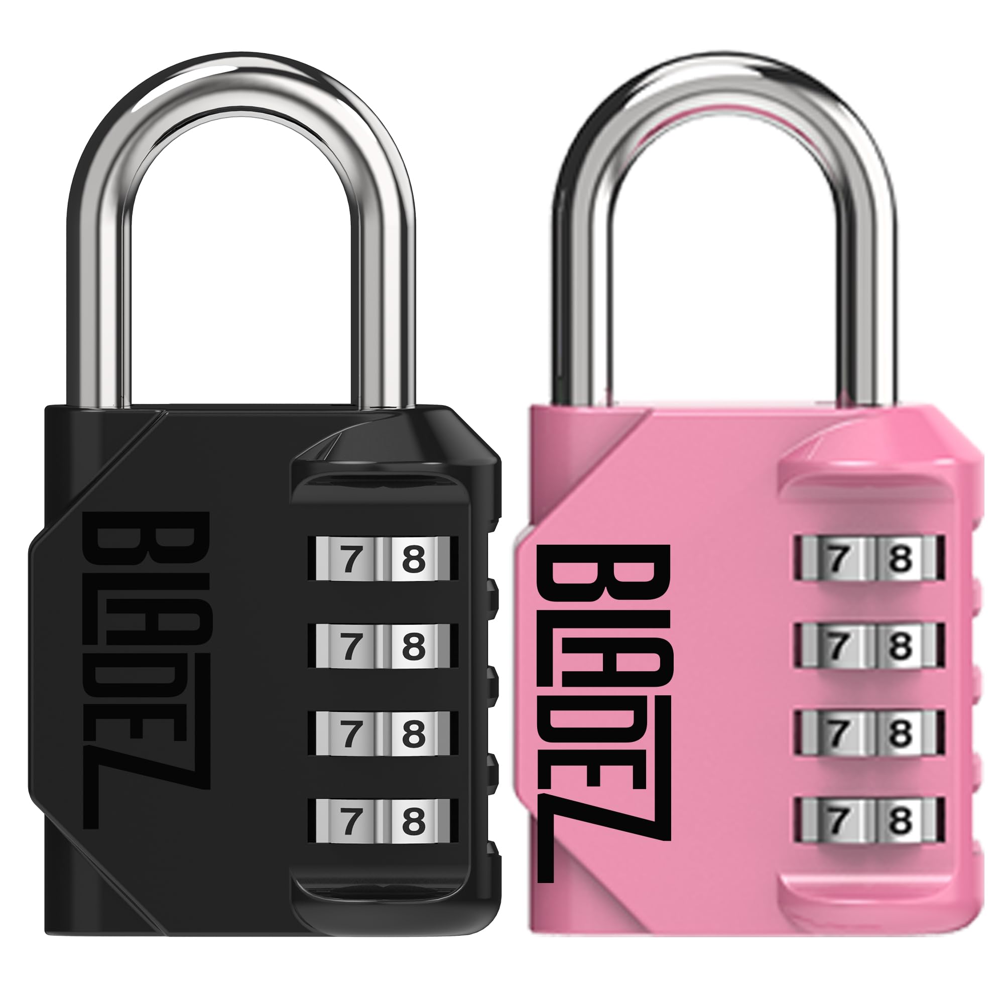 Bladez Combination Padlock with Code, Heavy Duty 4 Digit Pad Locks with Code, Weatherproof & Rust Resistant Locker Padlocks for Gym, School, Shed, Toolbox, Storage & Gate Pack of 2 Black & Pink