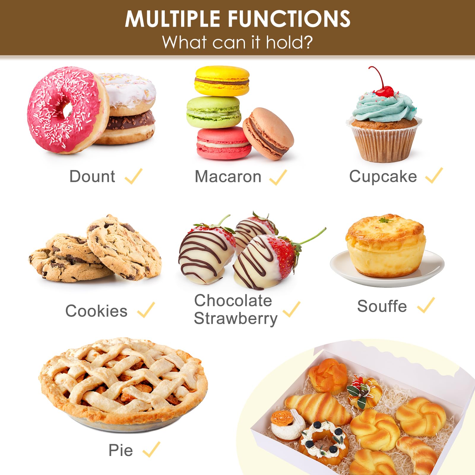 Moretoes 40 cajas de panadería, 14 cajas de galletas de 10 x 2.5 pulgadas con ventana para donas, pasteles, magdalenas y pasteles (blanco)
