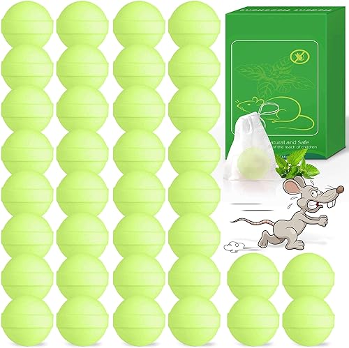 Miniatura 8 de Paquete de 36 repelentes de ratones, bola repelente de ratas de aceite de menta para casa, garaje, jardín, automóvil, motor, interior, disuasorio de