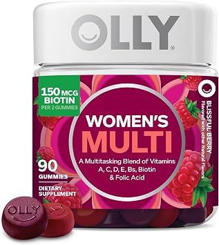 OLLY Women's Multivitamin Gummy, Women's Overall Wellness,* Vitamins A, C, D, E, Biotin, Folic Acid, Adult Chewable Supplement, Berry Flavored, 45 Day Supply - 90 Count