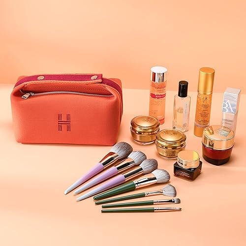 Miniatura 3 de Sluxa Bolsa de maquillaje de moda para mujer, bolsa de viaje de lona naranja y roja, organizador de cosméticos colgante para mujeres (actualización