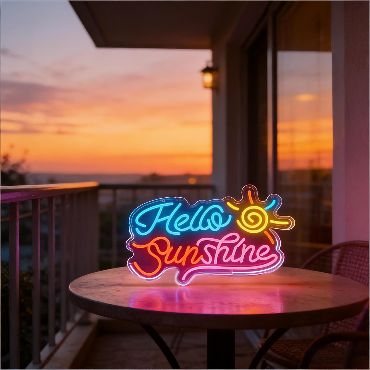 Hello Sunshine Neon Sign, LED Light Up Decorative Sign, USB Powered Dimmable Neon Light, Home Bedroom Living Room Kitchen Window Wall Decor, Cheerful Art Decor Gift for Kids Teens Adults Friends