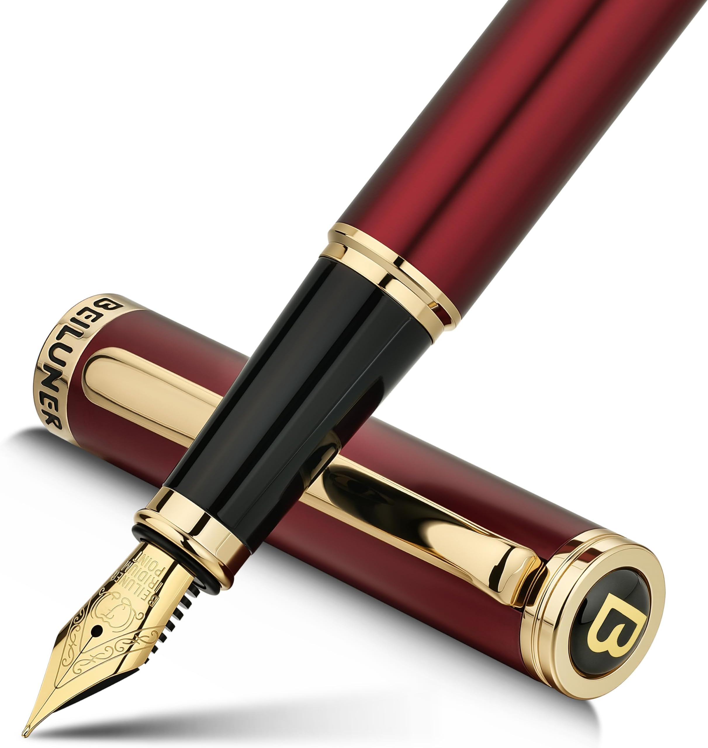 BEILUNER Red Fountain Pen,Stunning Luxury Pens with 24K Gold Finish, Gorgeous 24K Gilded Nib(Fine), Trustworthy Pen Gift for Men&Women -Ink Converter-Elegant,Graduation,Office,Nice Pen for Writing