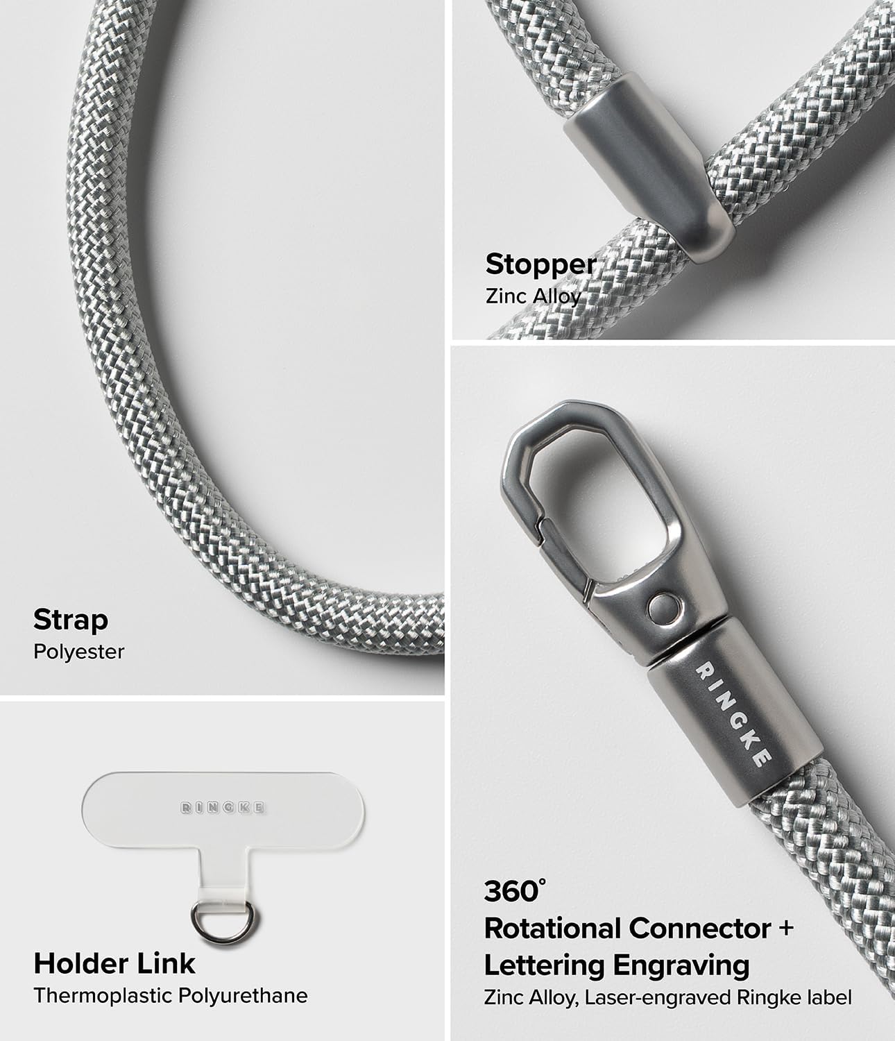 Ringke Holder Link Flow Hand P-Type Designed for Phone Lanyard, Cute Soft Adjustable Wrist Strap with Tether Tab