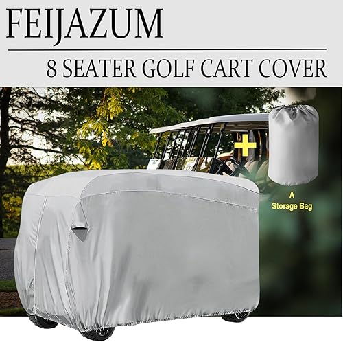 Miniatura 6 de FEIJAZUM Funda impermeable para carrito de golf de 8 plazas, tela Oxford 420D, funda de almacenamiento extra grande para carrito de golf Club Car,