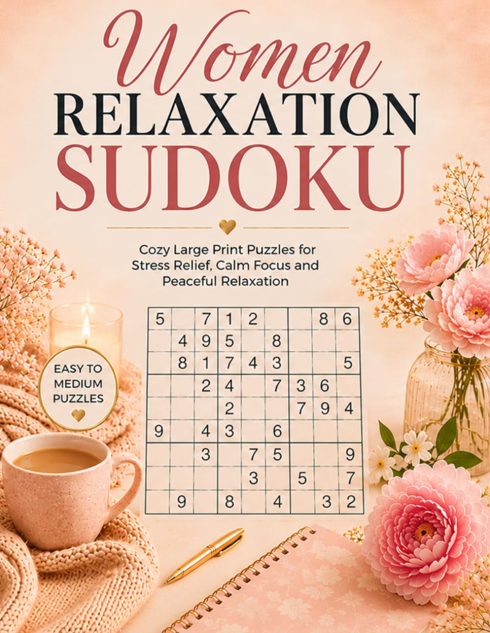 Relaxing Sudoku for Women: Cozy Large Print Puzzles for Stress Relief, Calm Focus and Peaceful Relaxation