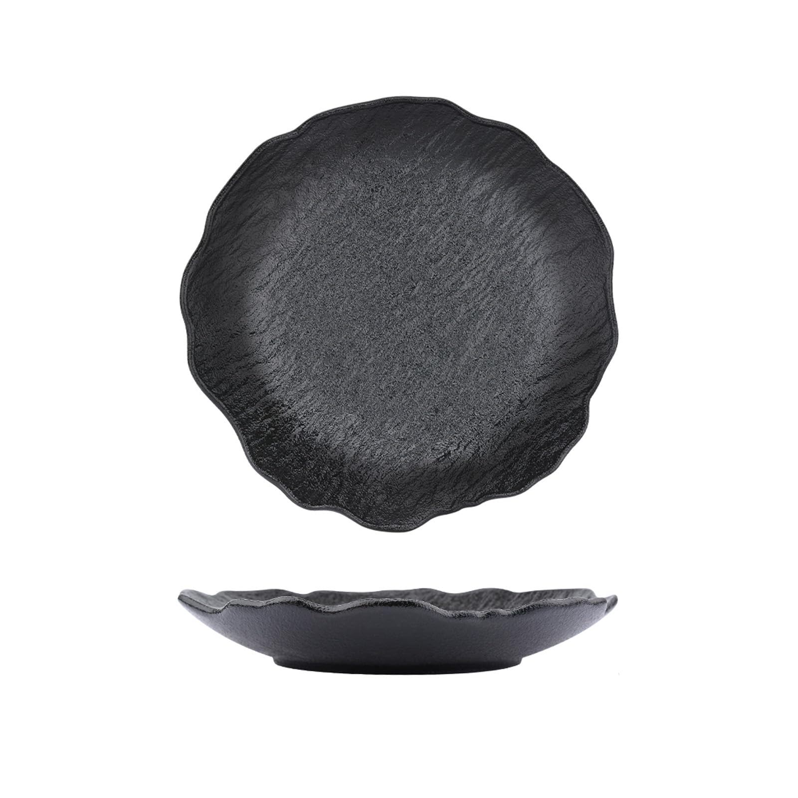 HOKMOKQOK Porcelain Serving Dish,Ceramics Flower Relish Tray with Metallic Rim,Serving Bowls for Wedding,Party Perfect for Small Cereal, Pasta, Salad, Candy and Snacks White 6.6 inch (Black-8inch)