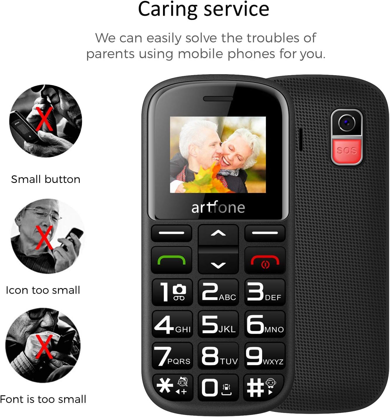 KELIN Telefono cellulare senza SIM per anziani, telefono base sbloccato e facile da usare per anziani con SOS, pulsanti grandi, volume alto (nero)