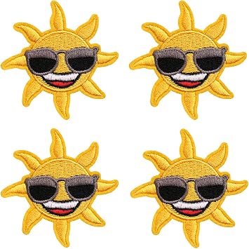 4 Pcs Cute Sun Iron On Patches for Backpacks, Hats, DIY Sew on Applique Patch, Vintage Embroidered Patches for Repair Clothes, Jackets, Jeans