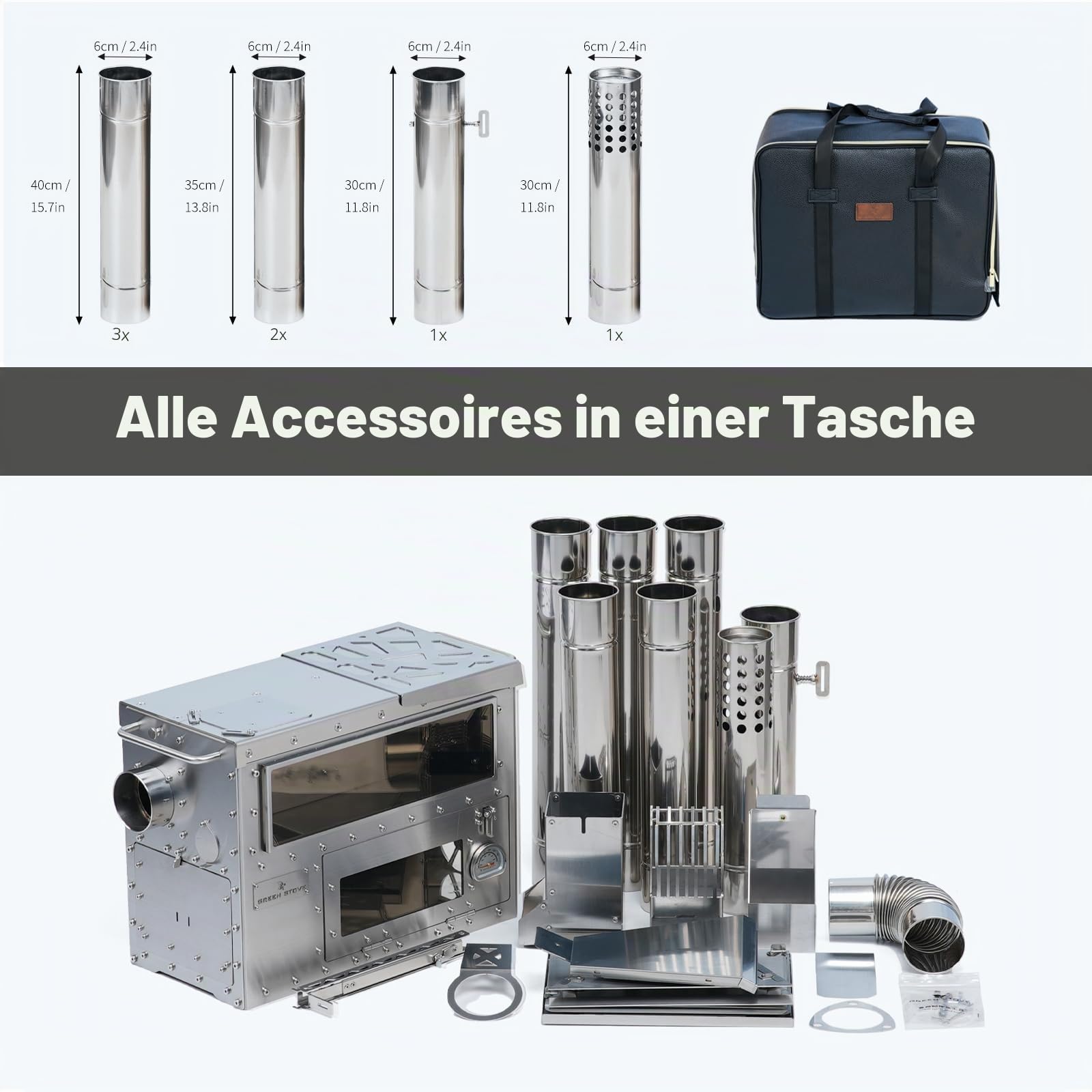 Greenstovehori 5 Outdoor Pellet Stove with Oven for Hot Tent Camping | Holz- und Pelletofen mit Edelstahlkonstruktion und inklusive Rauchrohren