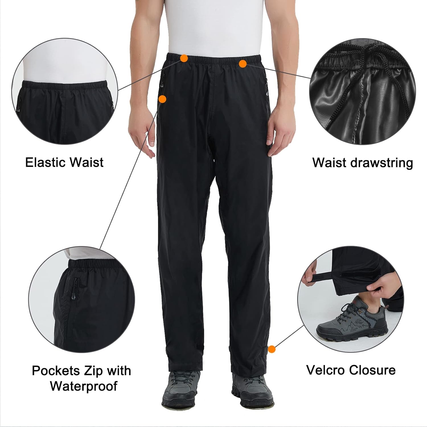 Miniatura 5 de Pantalones de lluvia para hombre, ligeros, impermeables, transpirables, resistentes al viento, para exteriores, para trabajo, golf, senderismo, pesca