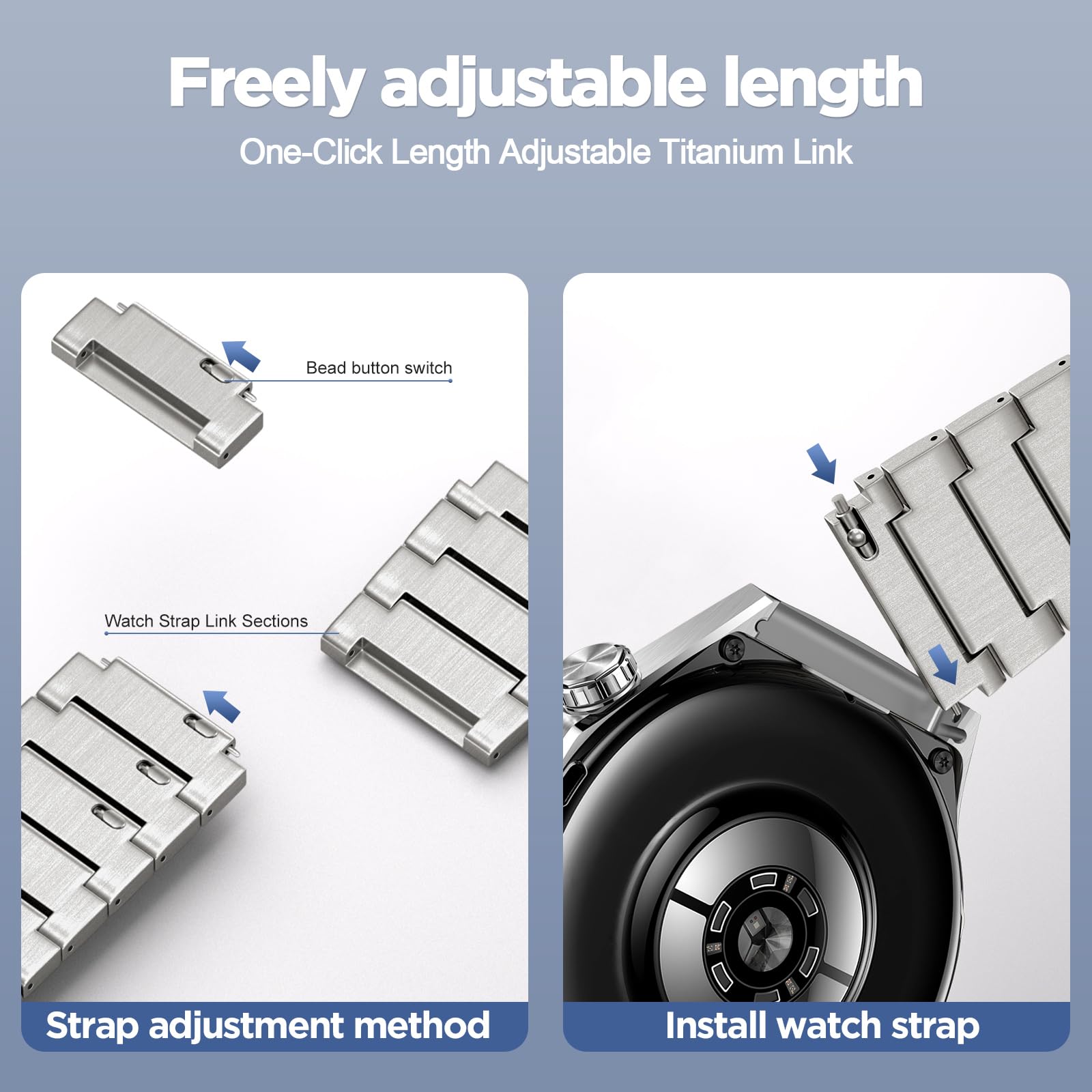 Bracelet de montre en titane Compatible avec Huawei Watch GT5 Pro 46 mm/Watch GT6 /GT4/GT3/GT3 Pro/GT2 46 mm/GT2 Pro/GT 2e Bracelet, aucune lacune Alliage de titane luxueux, bracelets de rechange