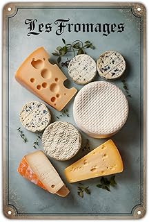 Cheese Selection tin sign Vintage French Cheese Metal Sign Print Aesthetic for Garden Yard Bar Porch Home Bedroom Kitchen Wall Decor Decor Gift 8 x 12 inch