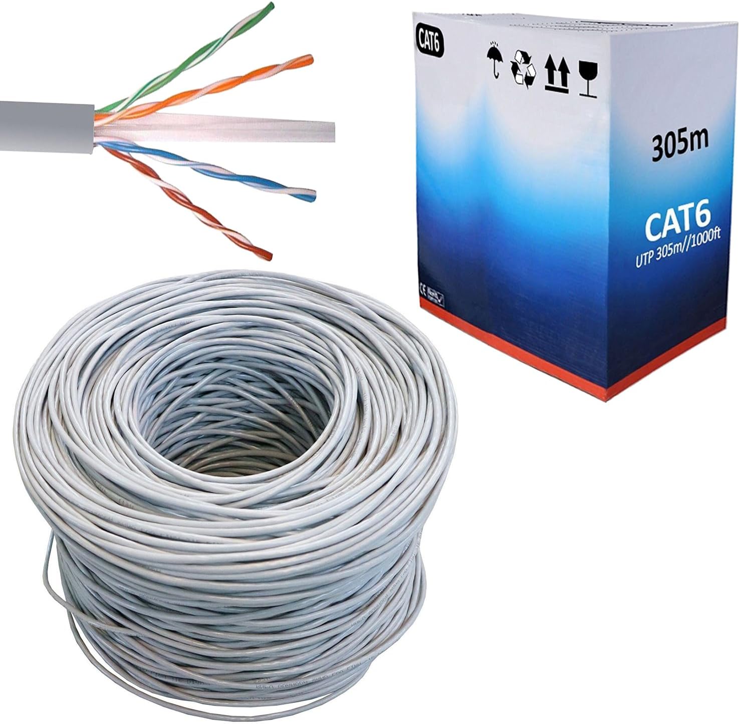 SAMTEK 305M Grey Caste Outdoor Network Cable, LAN Ethernet Network Reel Cable with RJ45 CAT6 High Speed Ethernet Cable Connector Cable Roll 4 Pair LAN Cable ADSL Cable Internal Cable Reel Box