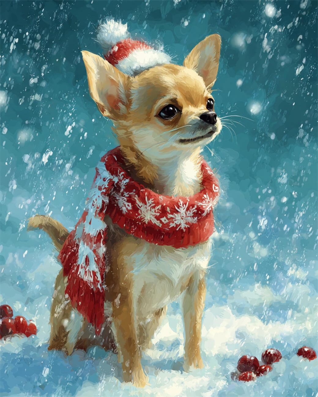 RKFLGEW DIY Embroidery Beads Set Chihuahua in The Snow 30x40cm