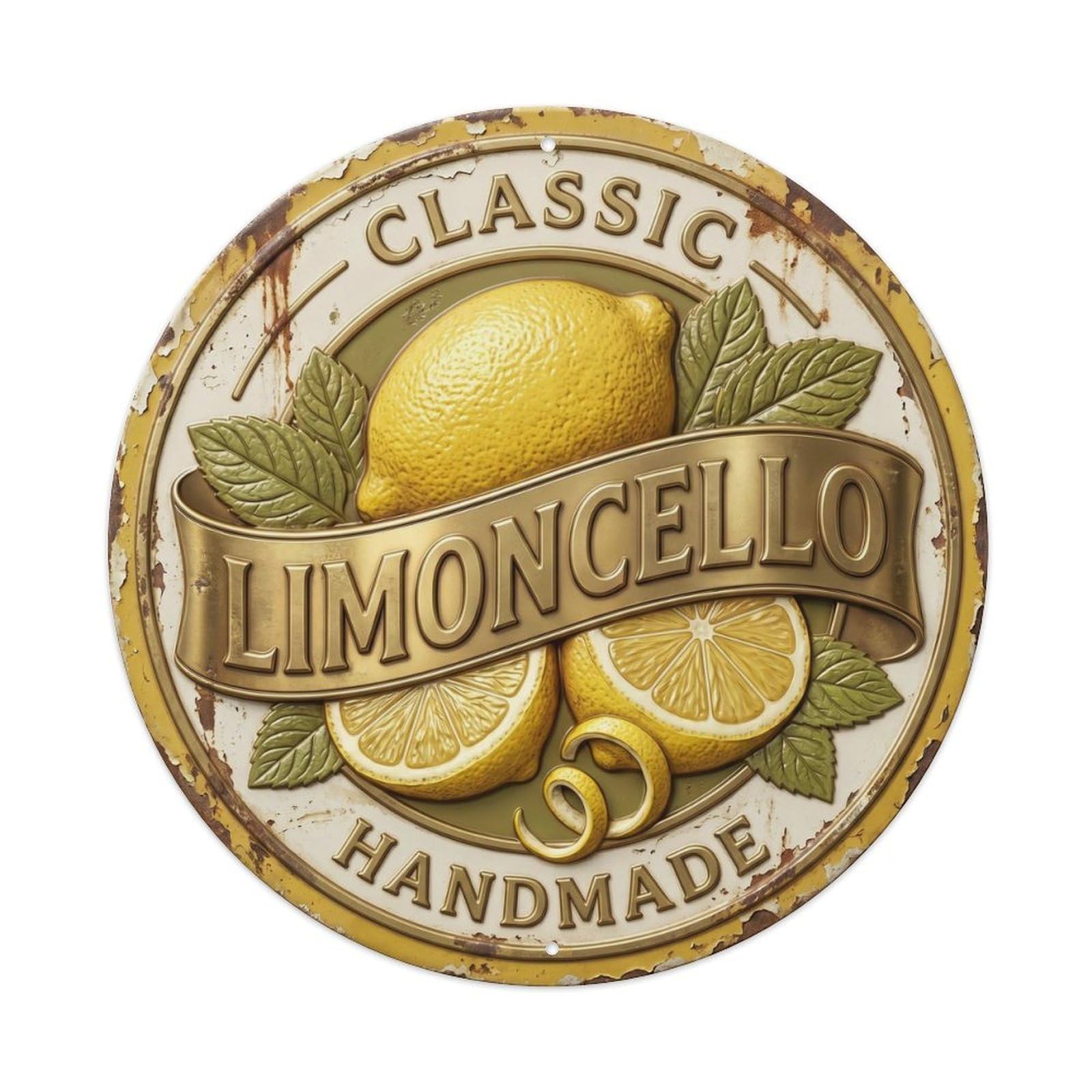 Classic Limoncello Liqueur Seal Metal Tin Sign Plaque Wall Decor for Cafe, Club, Garden Round Metal Poster 8x8Inch