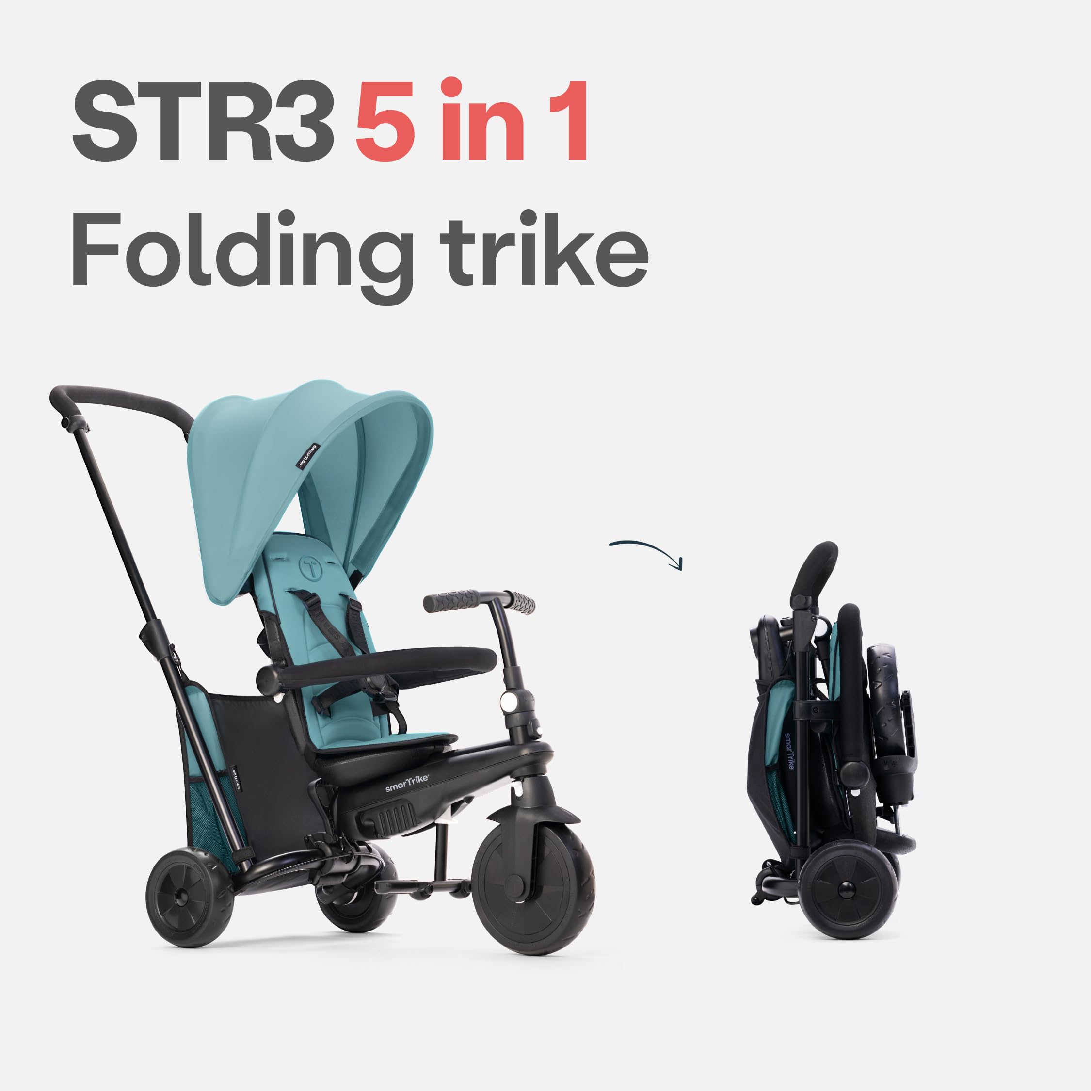 smarTrike STR3 Klappbares Kleinkinder-Dreirad mit Kinderwagen-Zertifizierung für 1,2,3 Jahre - 6 in 1 Mehrstufiges Dreirad, Turquoise