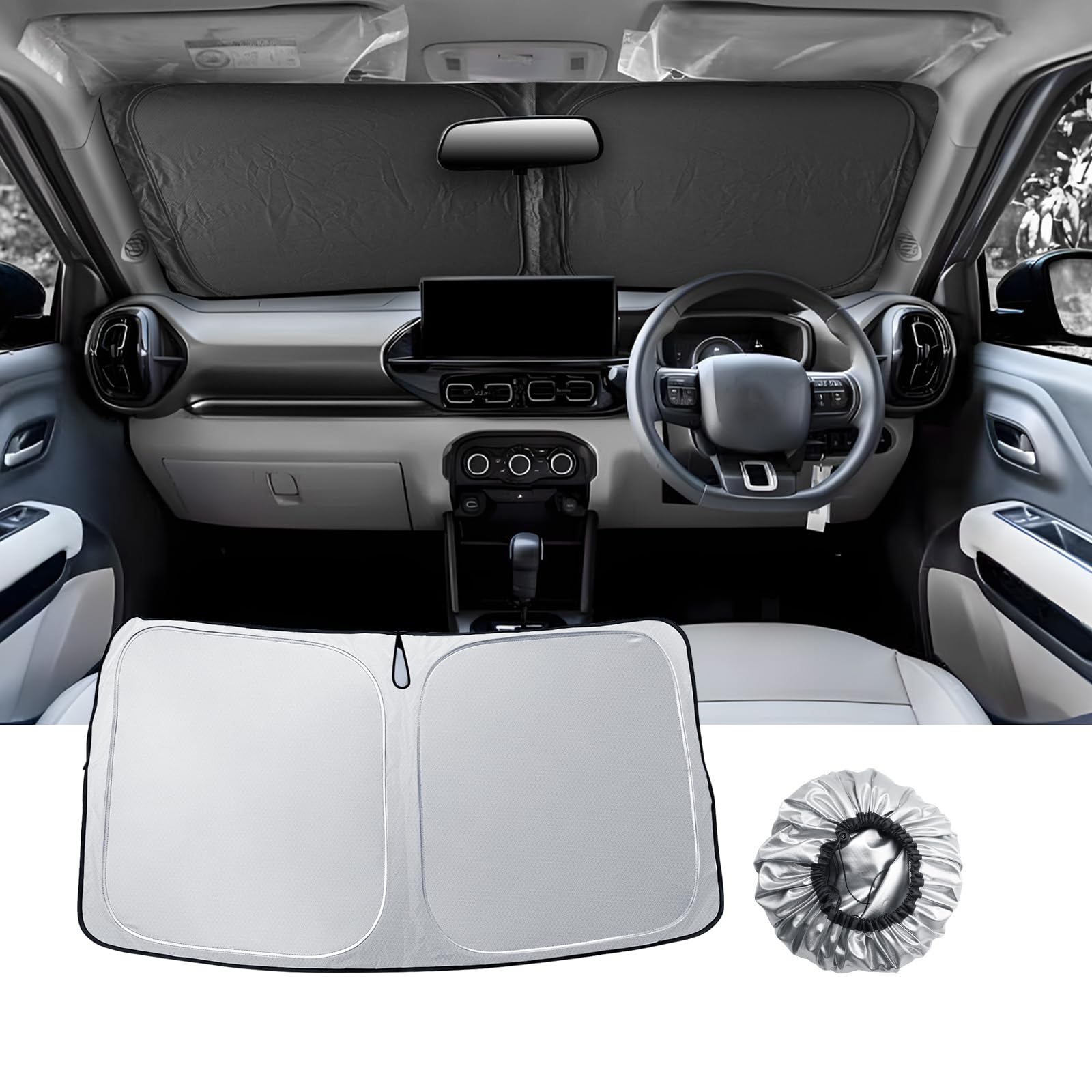 LUWU Compatible con Citroen C3 Aircross 2017-2024 Parasol Coche Plegable Parabrisas Interior Parasol Parabrisas Parasol Delantero Protección UV Protección contra el Calor Accesorios C3 Aircross
