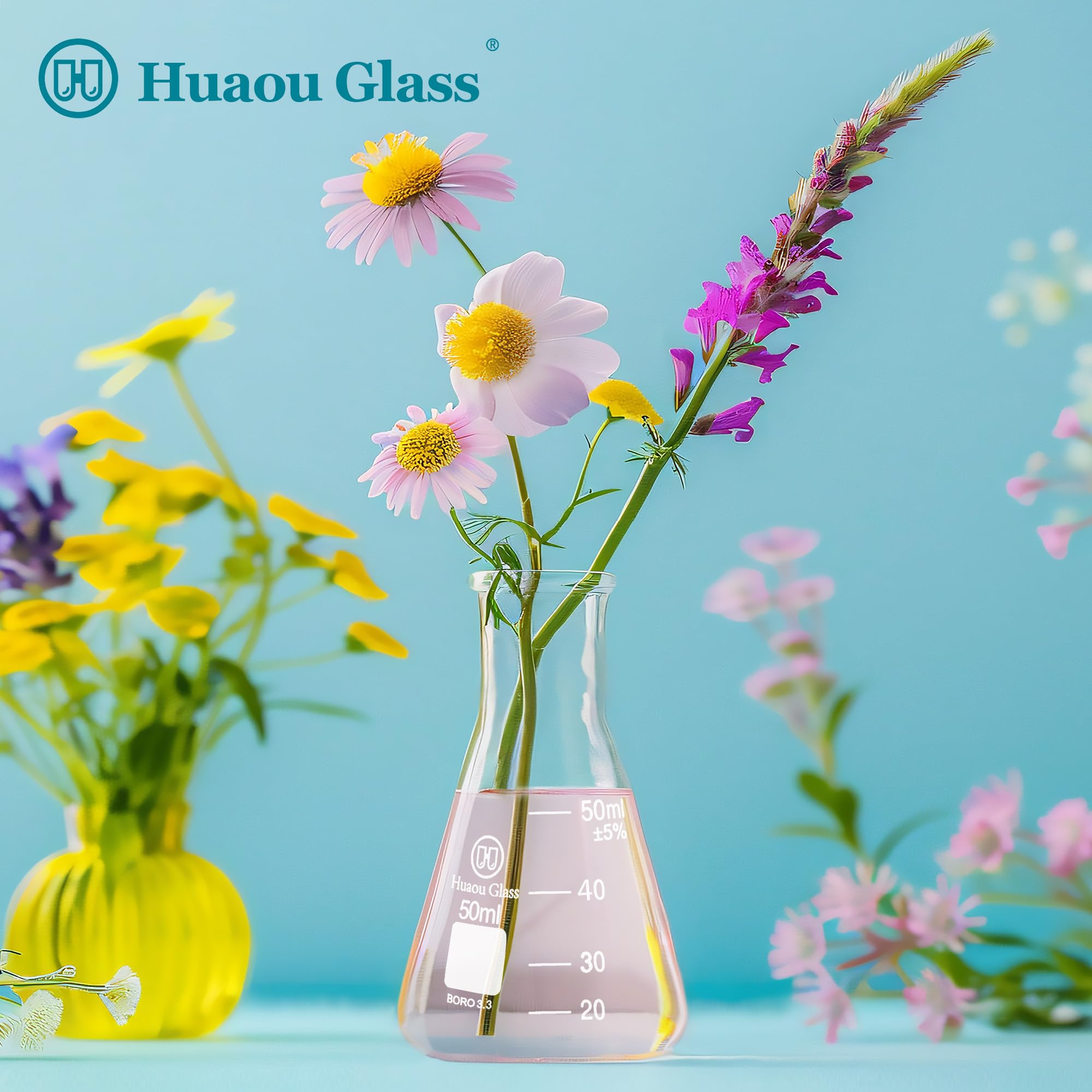 50ml Glass Erlenmeyer Flask Set, Narrow Mouth Graduated Flasks, 3.3 Borosilicate Glass, Ideal for Laboratory, Classroom or Home Use, HUAOU, Pack of 6 — Amazon image 4
