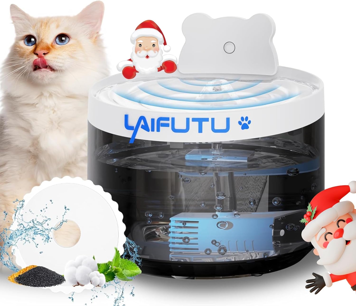 Cat Water Fountain Wireless, Cat Fountain Battery Operated, Cordless Pet Water Fountain Rechargeable, 2.2L/74oz Automatic Cats Fountains for Drinking with Motion Sensor - Cats & Dog
